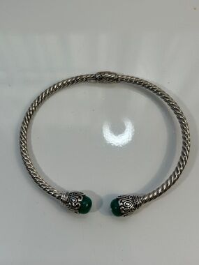 NWOT Samuel B. Sterling Silver Genuine Green Aventurine Hinged Cuff Bracelet